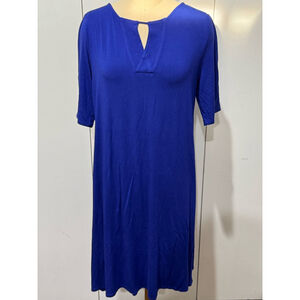 Women's Chico's stretch knit midi Dress Chicos Size 2/size 12 Blue short sleeve